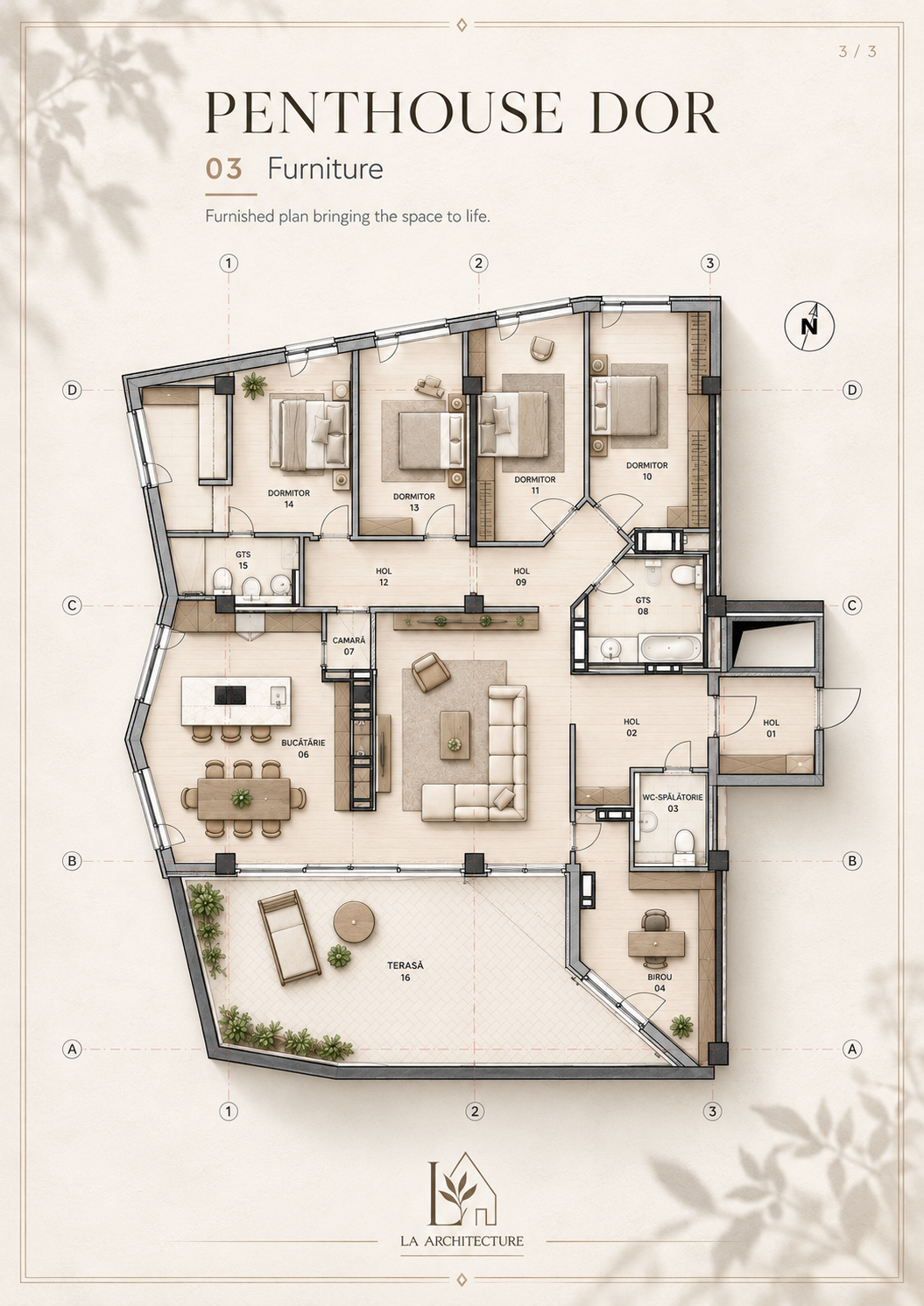 Penthouse DOR — Möblierungsplan und Präsentation
